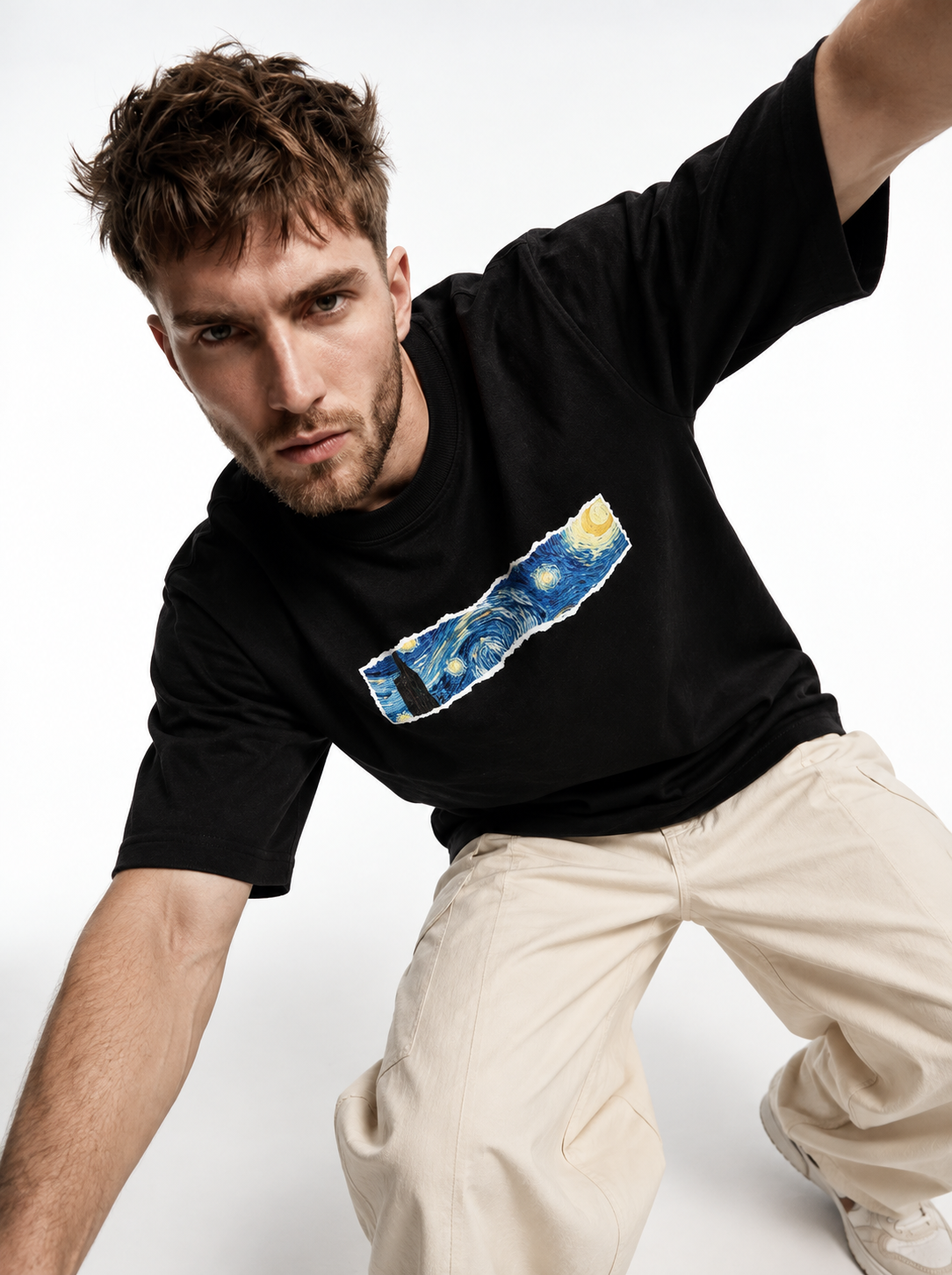 Starry Night Black Regular Fit T-Shirt | FÄDEN