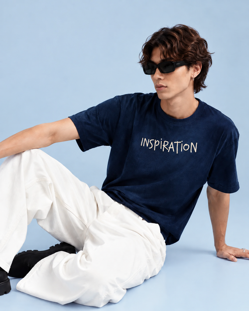 Inspiration Navy Blue Regular Fit T-Shirt | Cream Graphic Print | FÄDEN