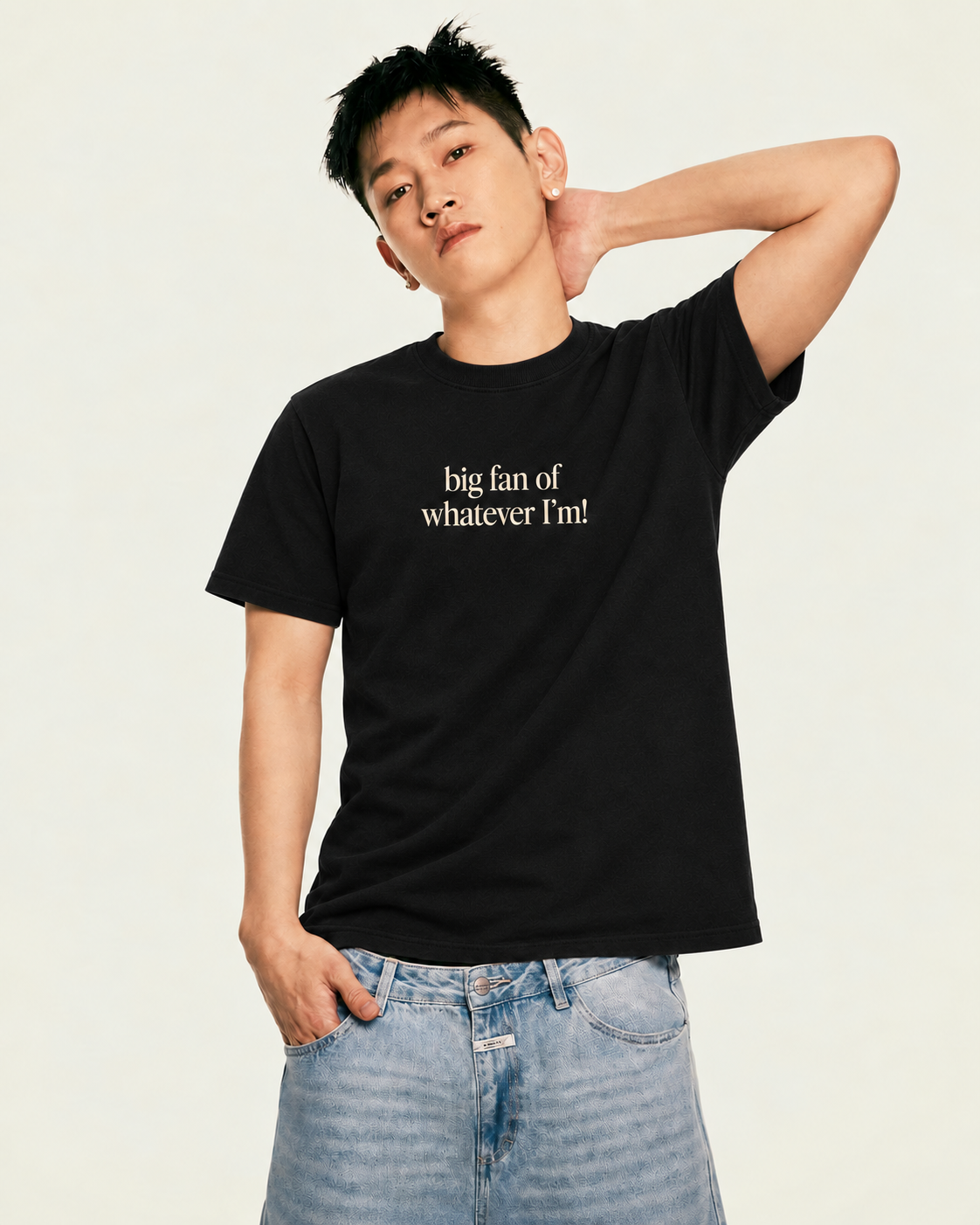 Big Fan of Whatever I’m! Black Regular Fit T-Shirt | FÄDEN