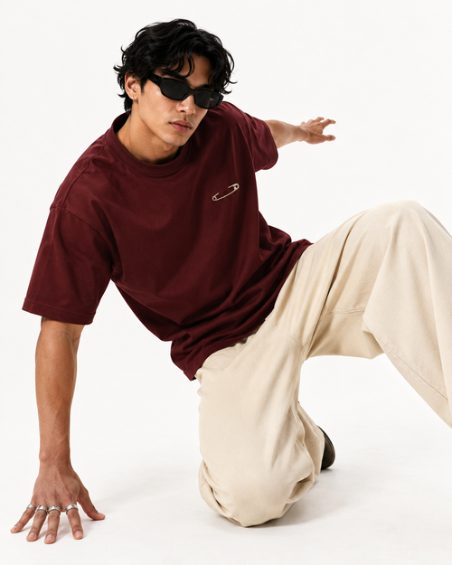 Safety Pin Oversized T-Shirt – Maroon