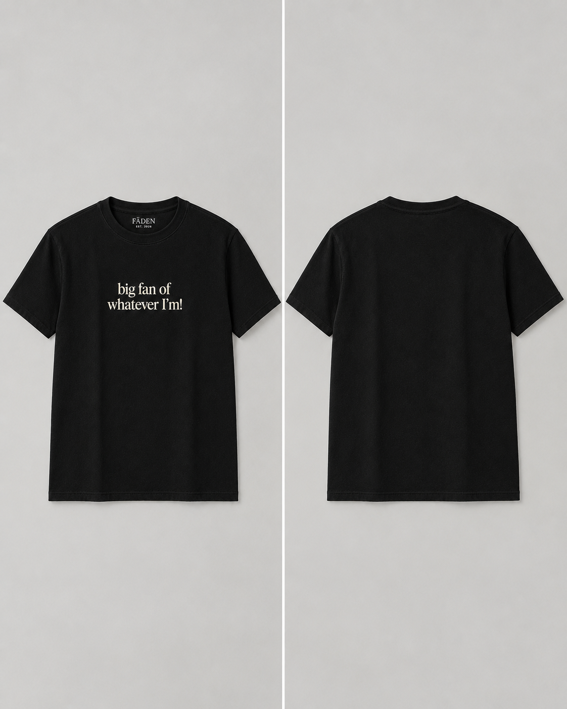 Big Fan of Whatever I’m! Black Regular Fit T-Shirt | FÄDEN